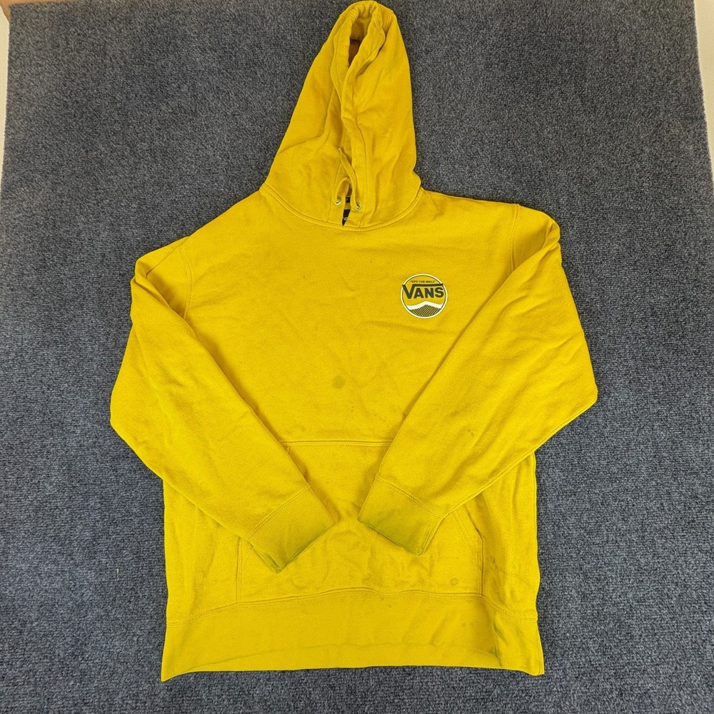 Vans Off The Wall Hoodie Mens XL Mustard Yellow Logo Graphic Fleece Lined Cotton